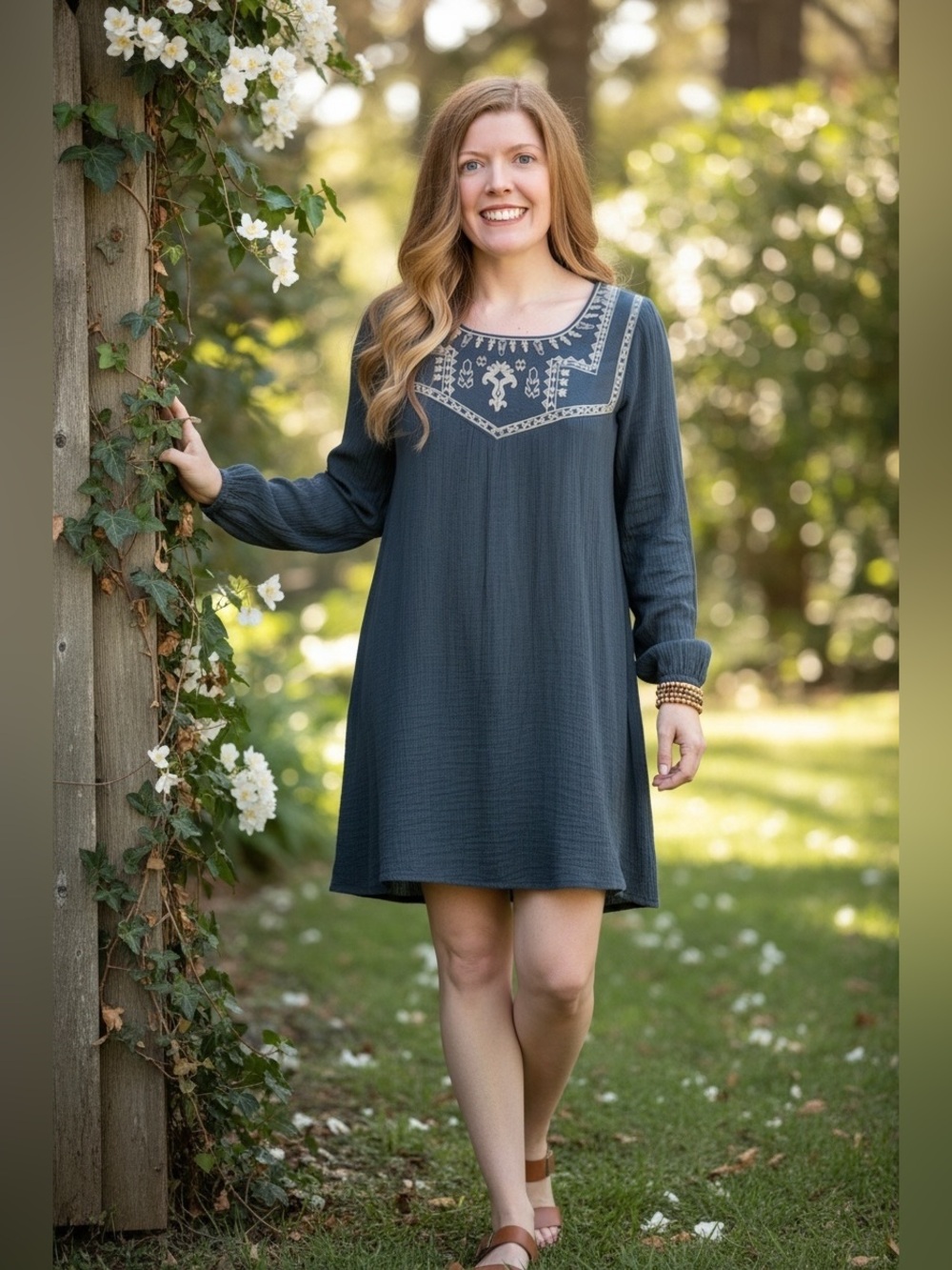 Flying Tomato Blue Embroidered Mini Dress